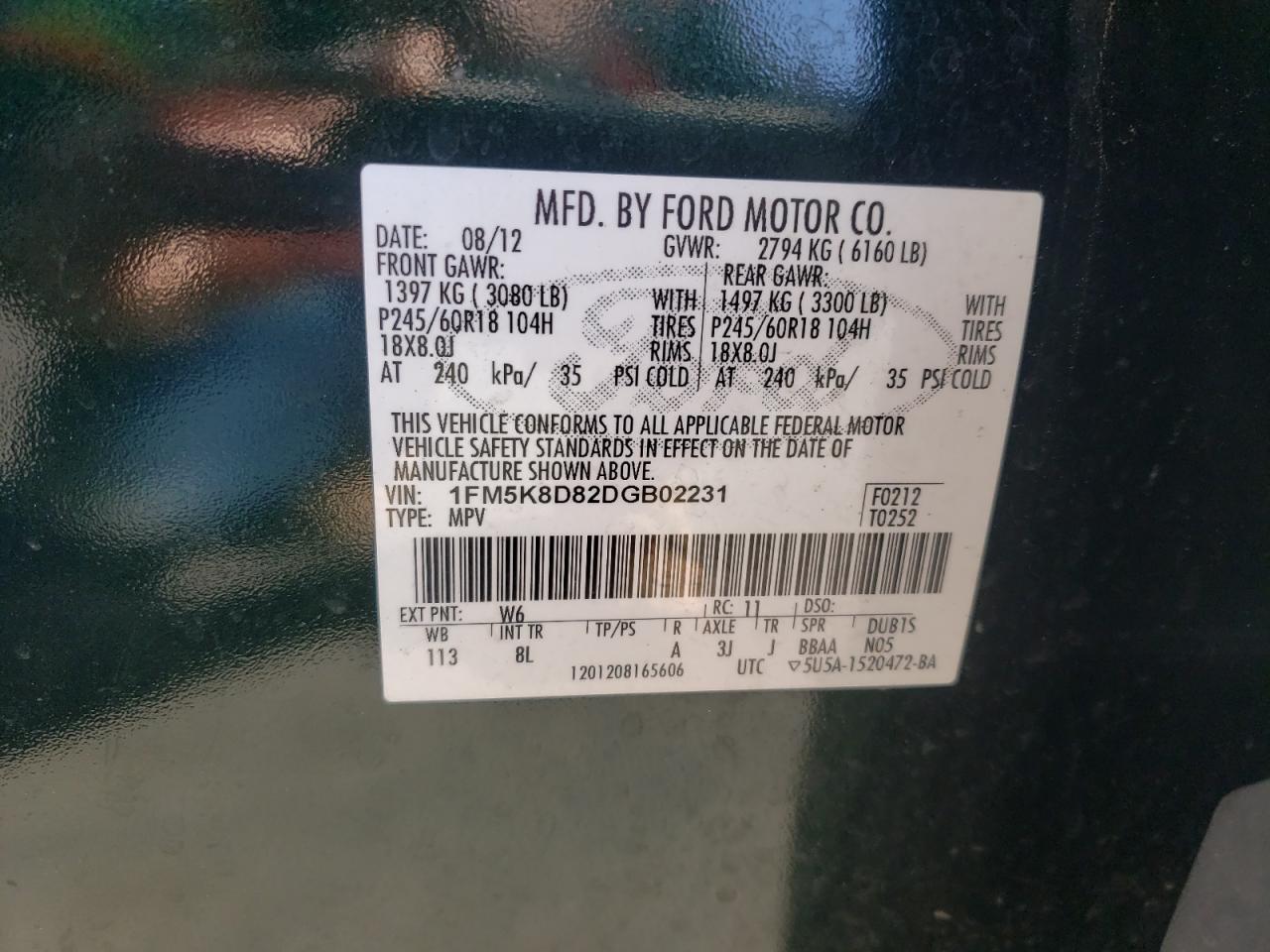 Photo 10 from auction – 2013 FORD EXPLORER X with VIN 1FM5K8D82DGB02231