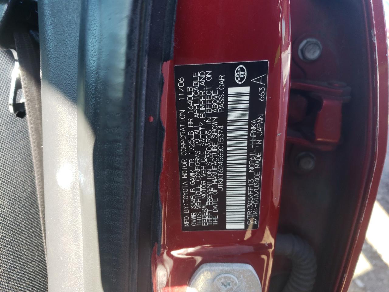 Photo 10 from auction – 2006 TOYOTA SCION XA with VIN JTKKT624565015374