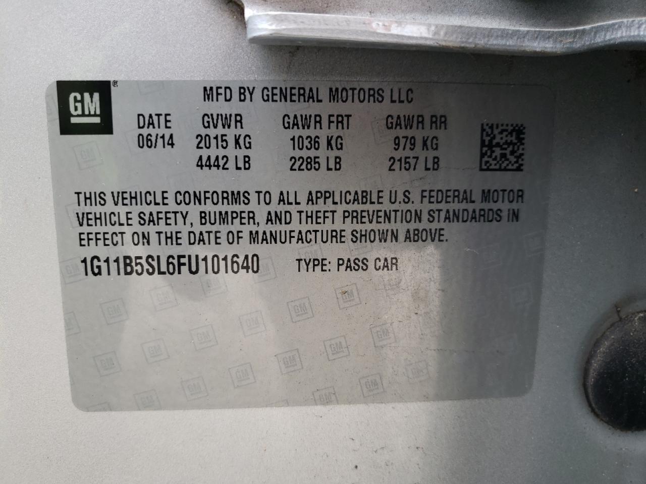 Photo 10 from auction – 2015 CHEVROLET MALIBU LS with VIN 1G11B5SL6FU101640
