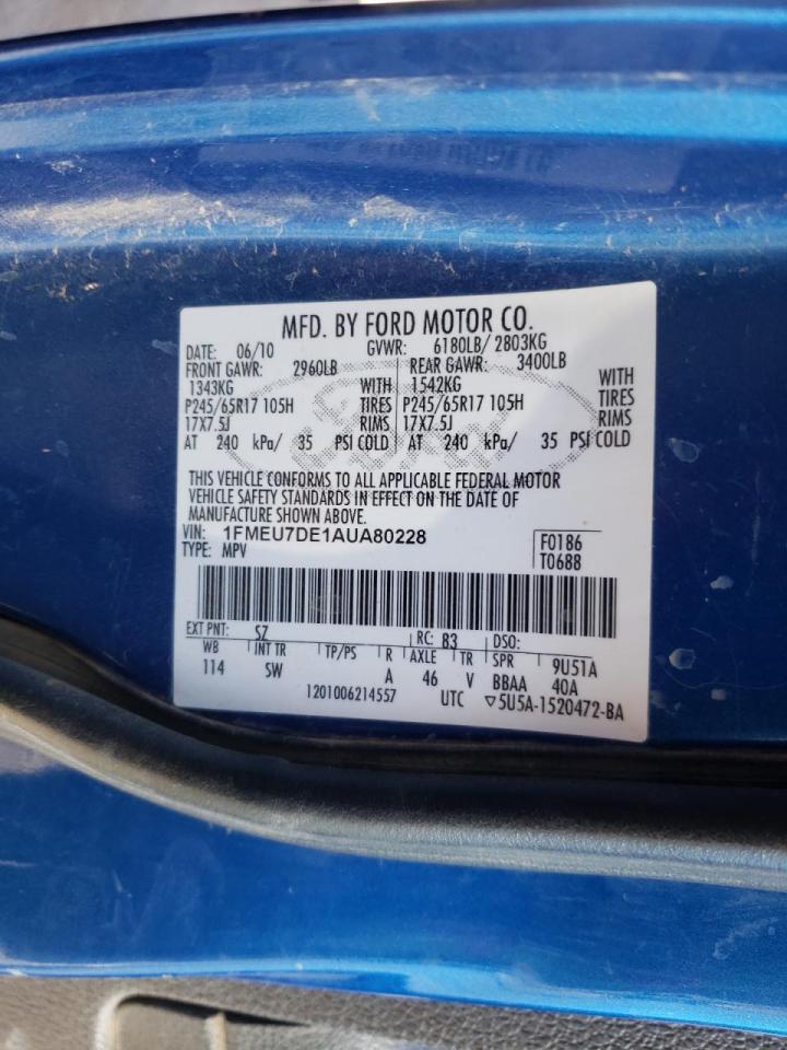 Photo 10 from auction – 2010 FORD EXPLORER X with VIN 1FMEU7DE1AUA80228