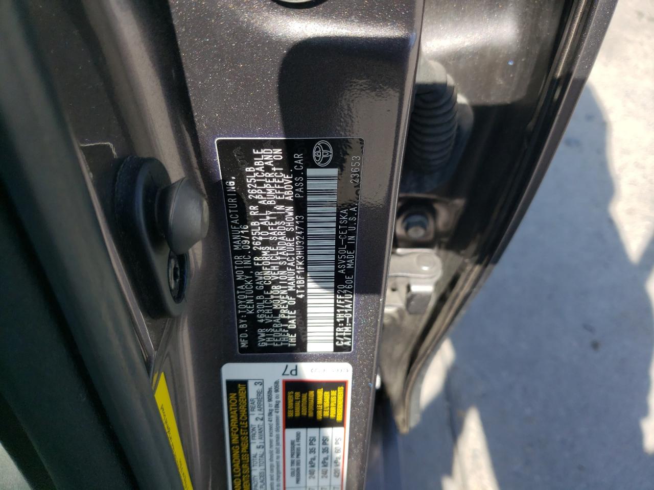 Photo 10 from auction – 2017 TOYOTA CAMRY LE with VIN 4T1BF1FK3HU324713
