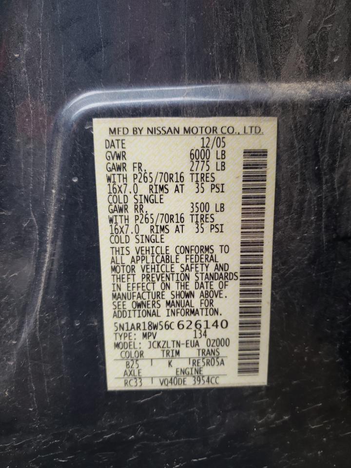 Photo 10 from auction – 2006 NISSAN PATHFINDER with VIN 5N1AR18W56C626140