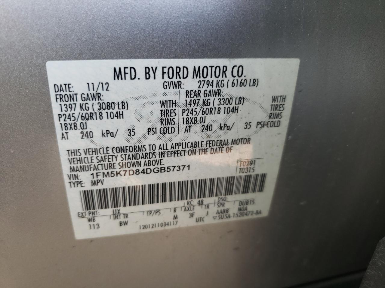 Photo 10 from auction – 2013 FORD EXPLORER X with VIN 1FM5K7D84DGB57371