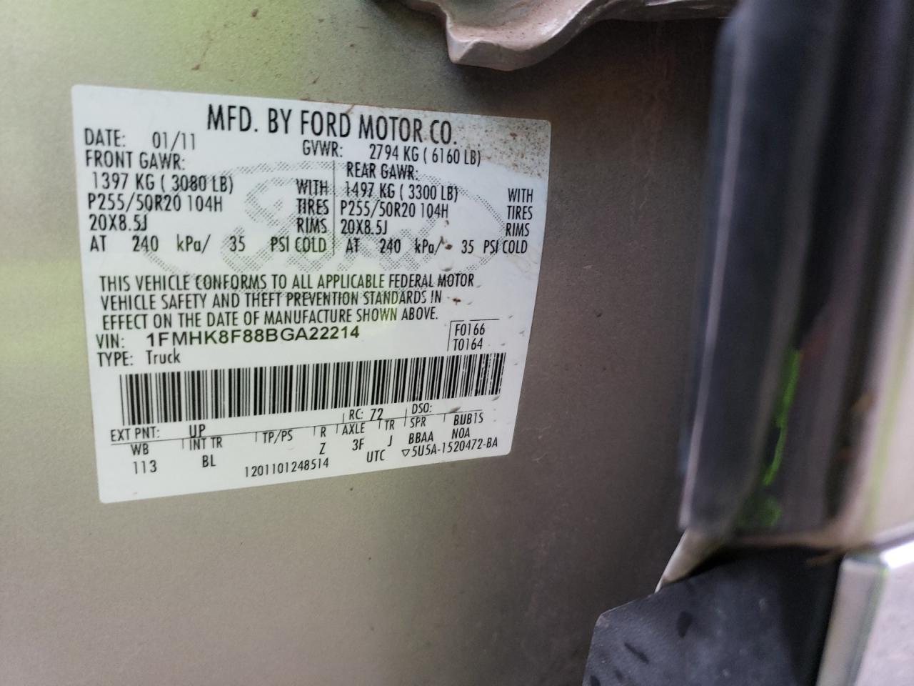 Photo 10 from auction – 2011 FORD EXPLORER L with VIN 1FMHK8F88BGA22214