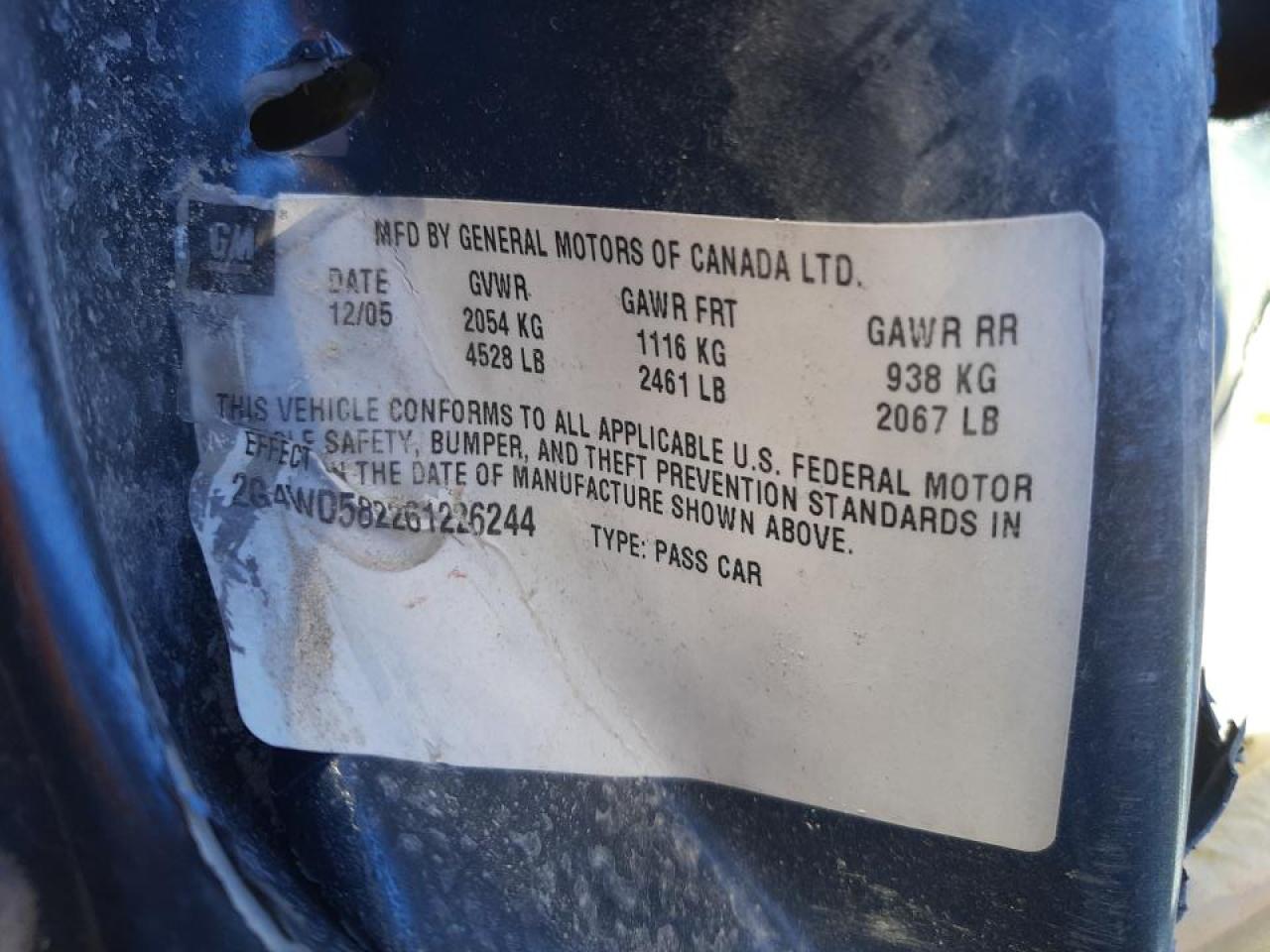 Photo 10 from auction – 2006 BUICK LACROSSE C with VIN 2G4WD582261226244