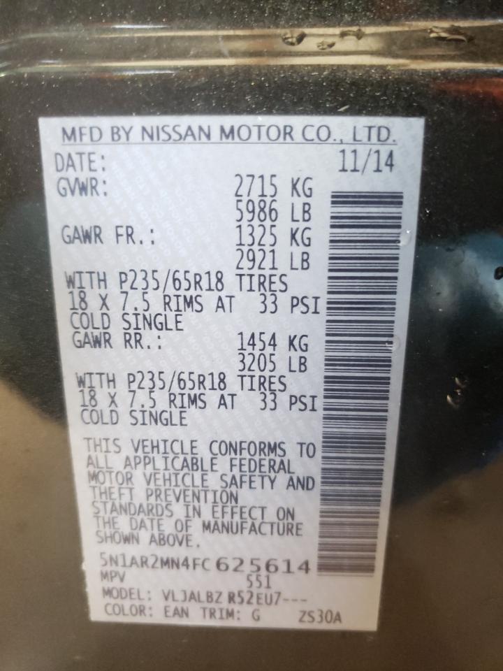 Photo 10 from auction – 2015 NISSAN PATHFINDER with VIN 5N1AR2MN4FC625614
