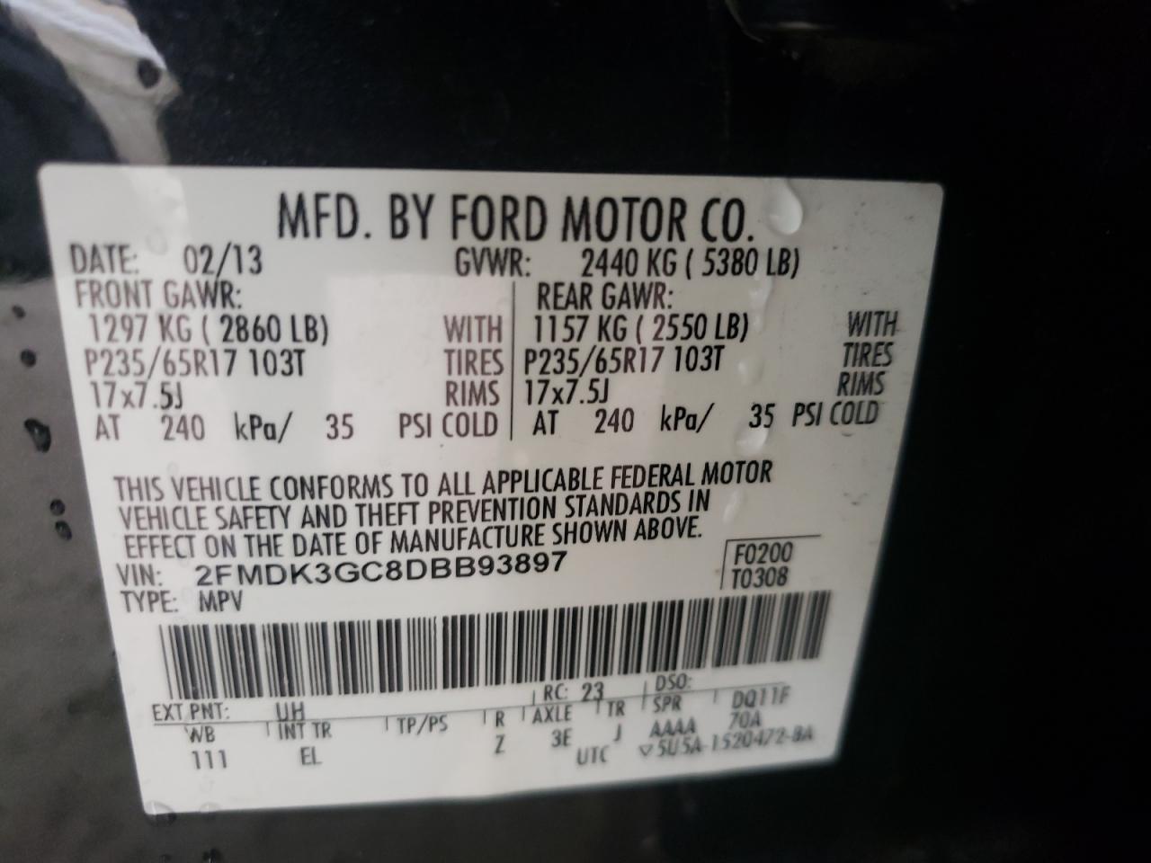 Photo 10 from auction – 2013 FORD EDGE SE with VIN 2FMDK3GC8DBB93897