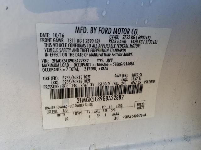 Photo 10 from auction – 2016 FORD FLEX SEL with VIN 2FMGK5C89GBA22882