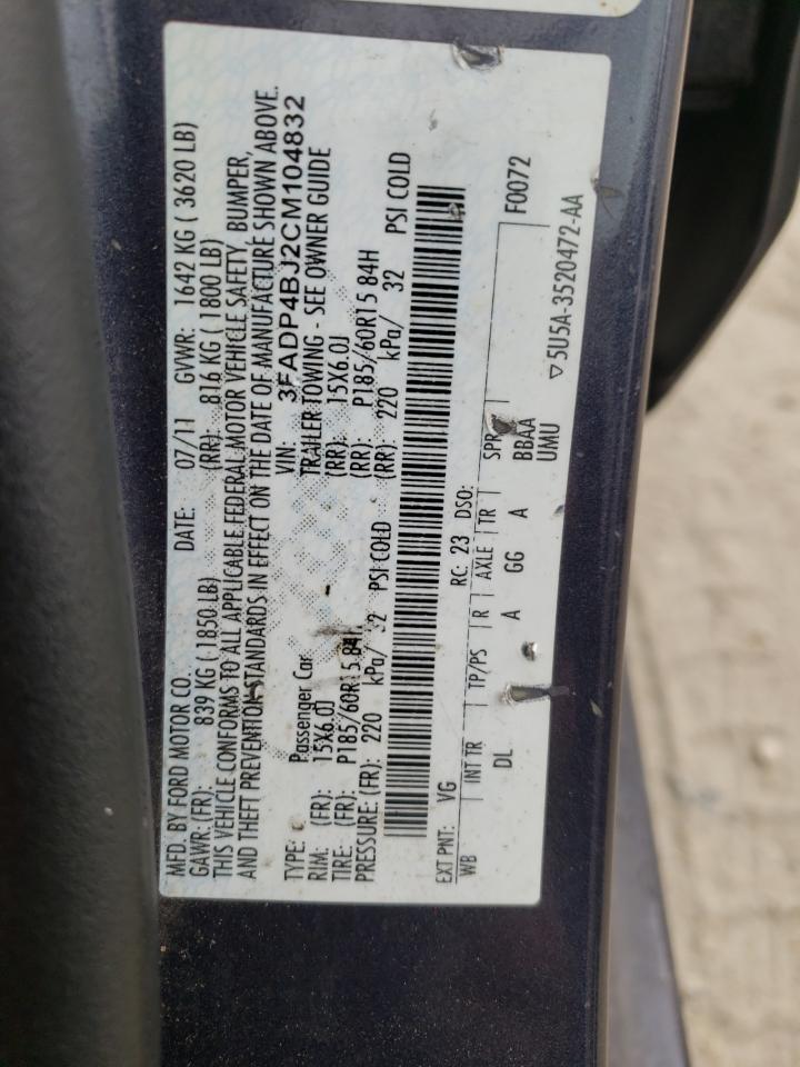Photo 10 from auction – 2012 FORD FIESTA SE with VIN 3FADP4BJ2CM104832