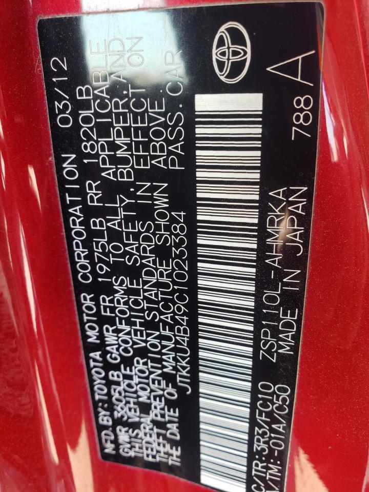 Photo 10 from auction – 2012 TOYOTA SCION XD with VIN JTKKU4B49C1023384