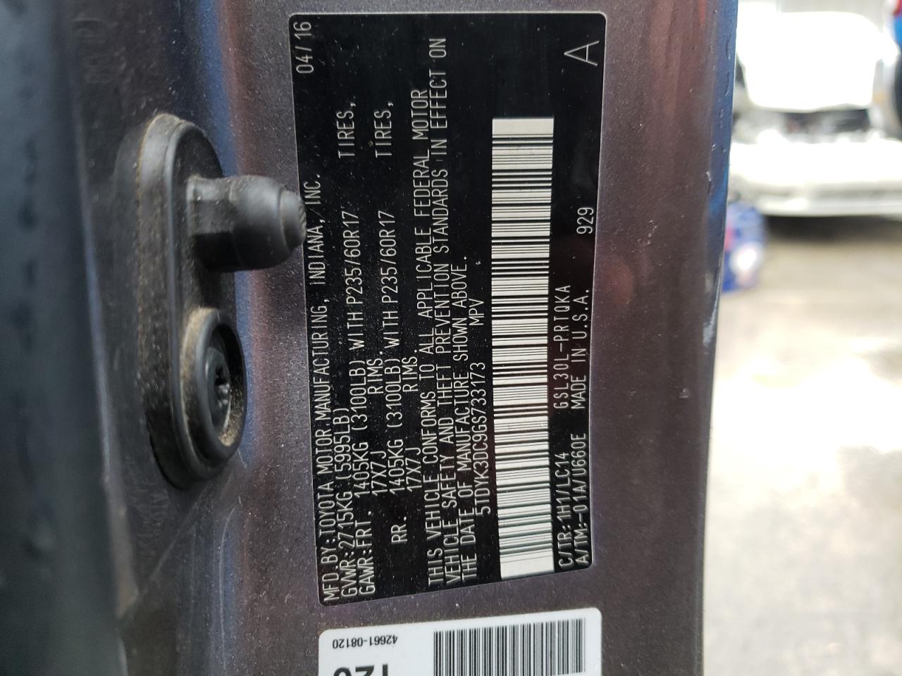 Photo 10 from auction – 2016 TOYOTA SIENNA XLE with VIN 5TDYK3DC9GS733173