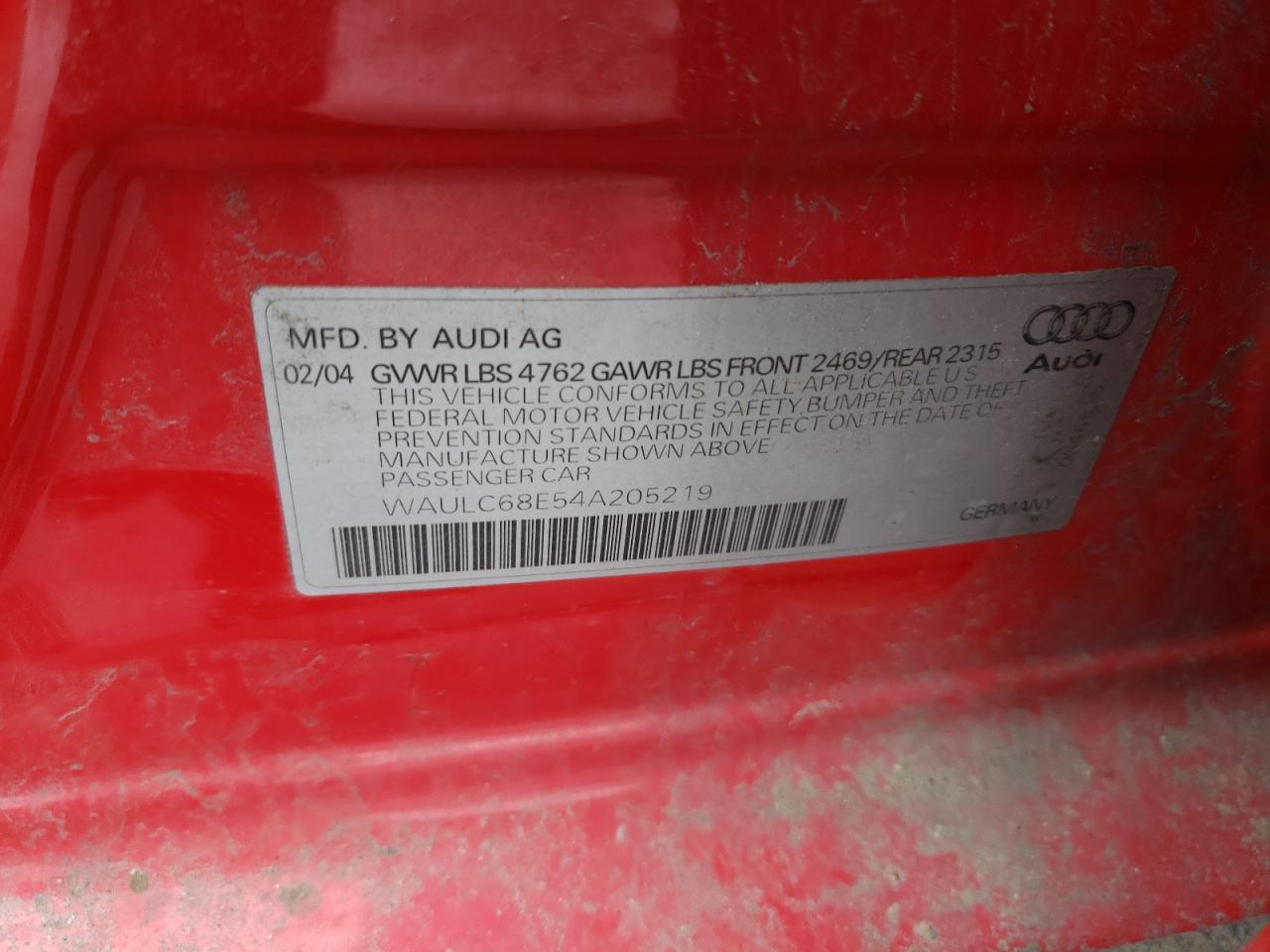 Photo 10 from auction – 2004 AUDI A4 1.8T QU with VIN WAULC68E54A205219