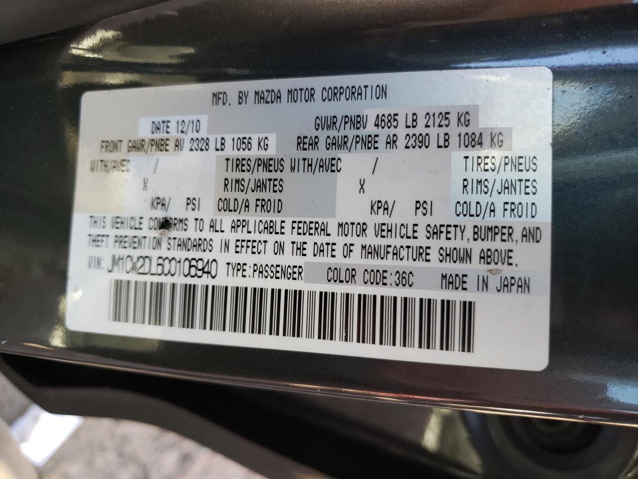Photo 10 from auction – 2012 MAZDA 5 with VIN JM1CW2DL6C0106940