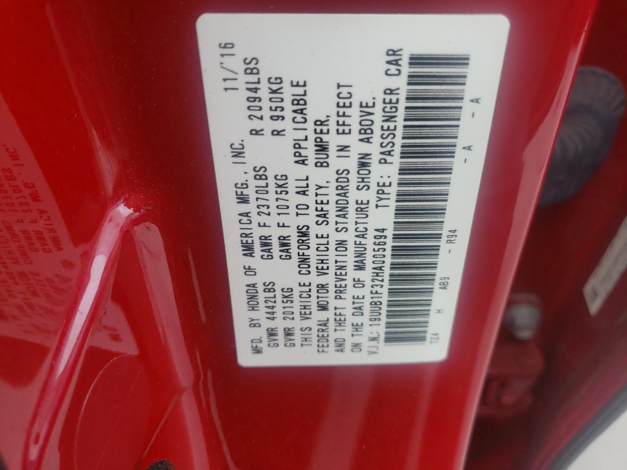 Photo 10 from auction – 2017 ACURA TLX with VIN 19UUB1F32HA005694