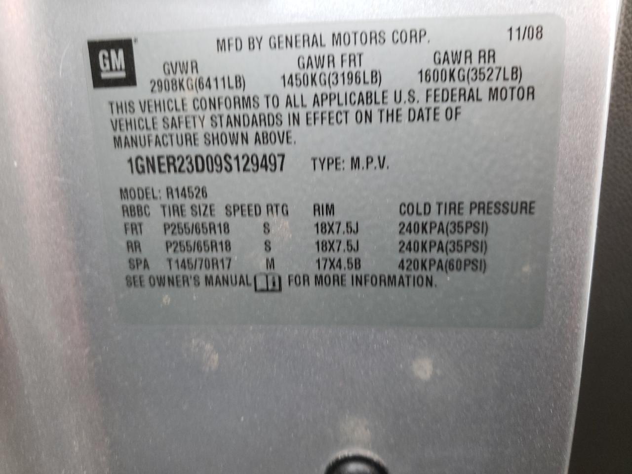 Photo 10 from auction – 2009 CHEVROLET TRAVERSE L with VIN 1GNER23D09S129497