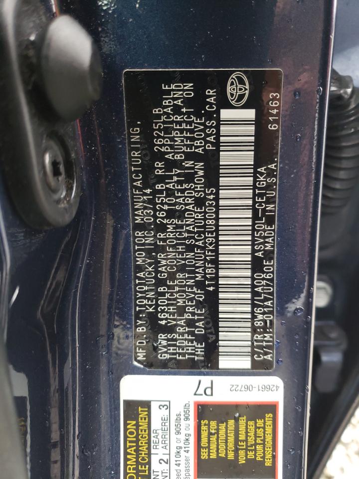 Photo 10 from auction – 2014 TOYOTA CAMRY L with VIN 4T1BF1FK9EU800345