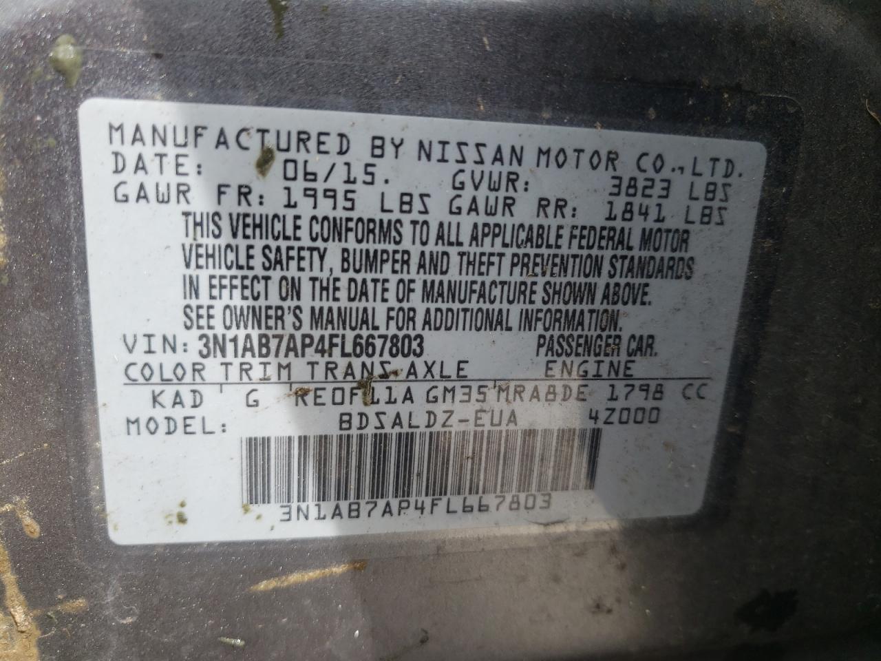 Photo 10 from auction – 2015 NISSAN SENTRA with VIN 3N1AB7AP4FL667803