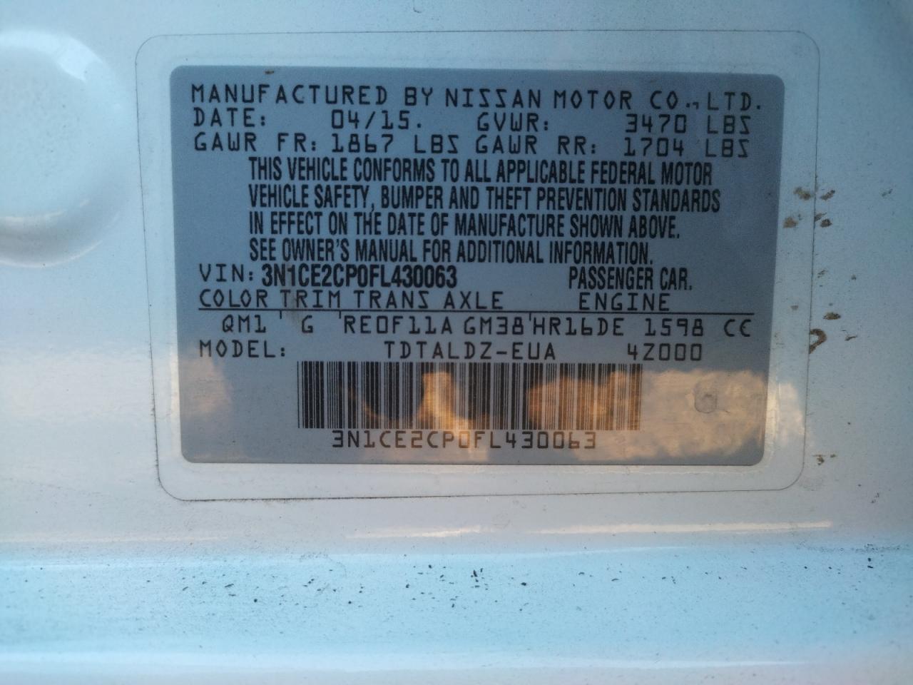 Photo 10 from auction – 2015 NISSAN VERSA NOTE with VIN 3N1CE2CP0FL430063