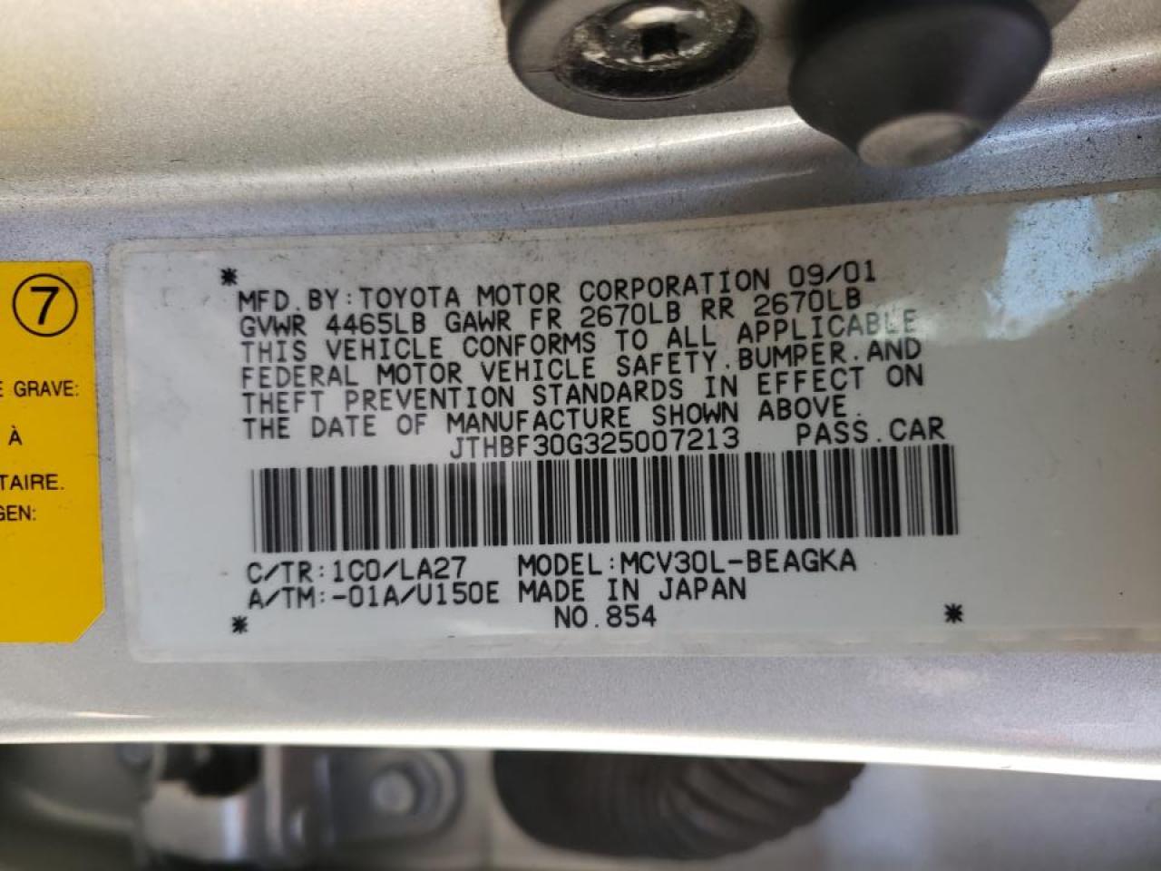 Photo 10 from auction – 2002 LEXUS ES 300 with VIN JTHBF30G325007213