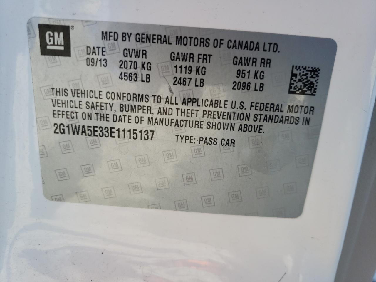 Photo 10 from auction – 2014 CHEVROLET IMPALA LIM with VIN 2G1WA5E33E1115137