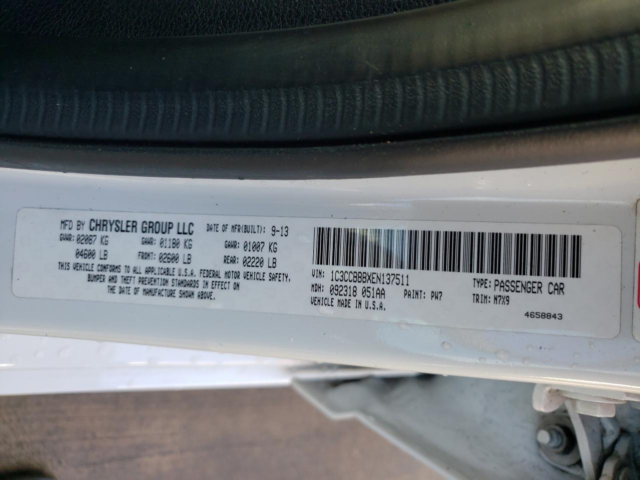 Photo 10 from auction – 2014 CHRYSLER 200 TOURIN with VIN 1C3CCBBBXEN137511