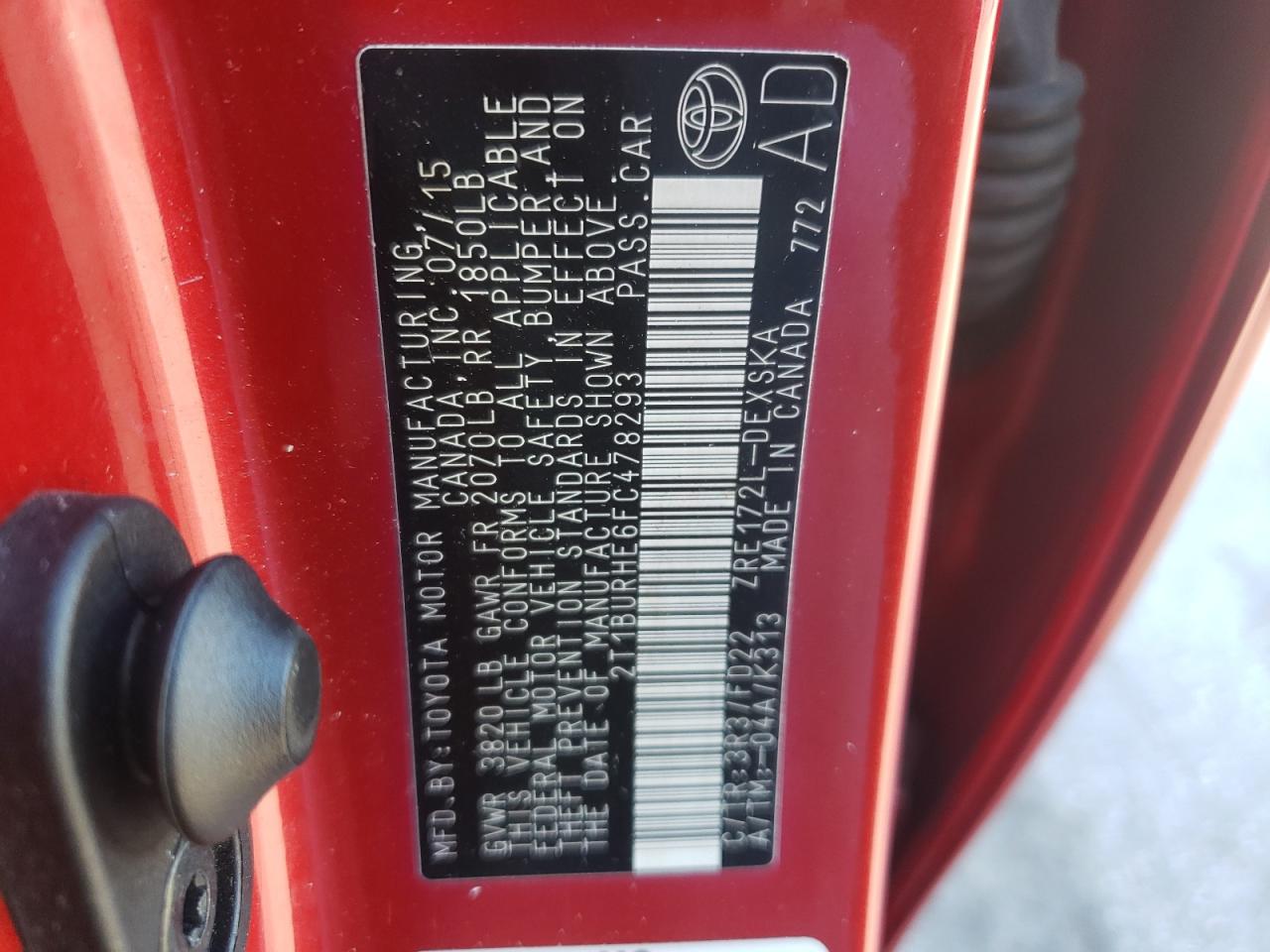 Photo 10 from auction – 2015 TOYOTA COROLLA L with VIN 2T1BURHE6FC478293