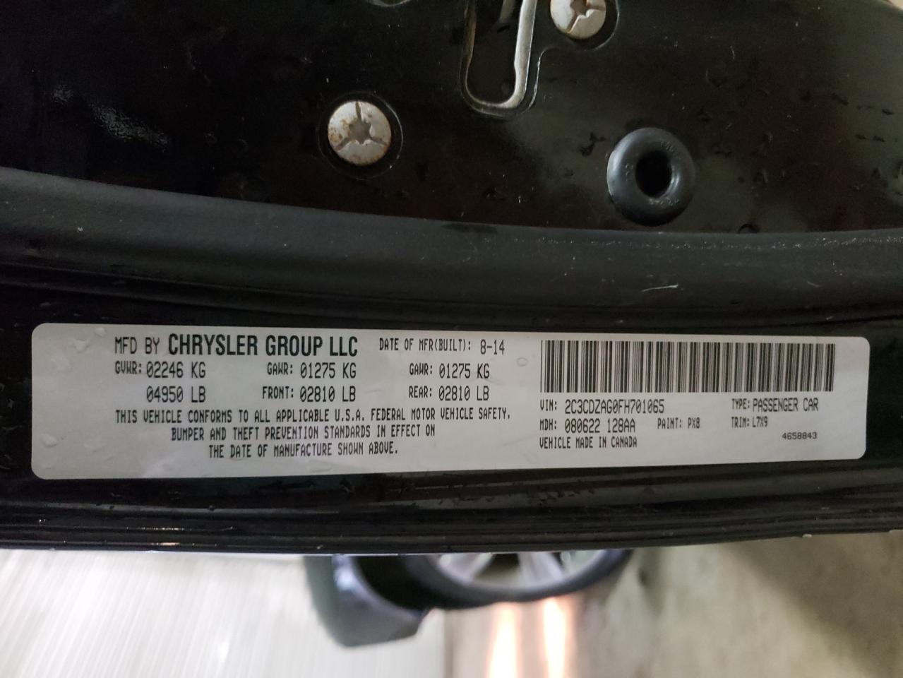 Photo 10 from auction – 2015 DODGE CHALLENGER with VIN 2C3CDZAG0FH701065