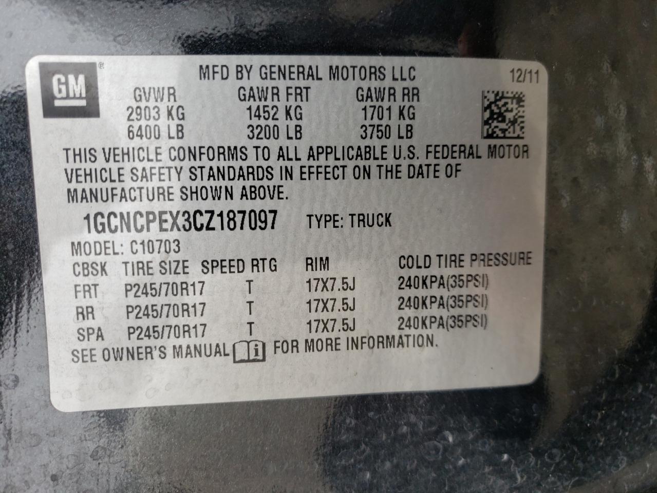 Photo 10 from auction – 2012 CHEVROLET SILVERADO with VIN 1GCNCPEX3CZ187097