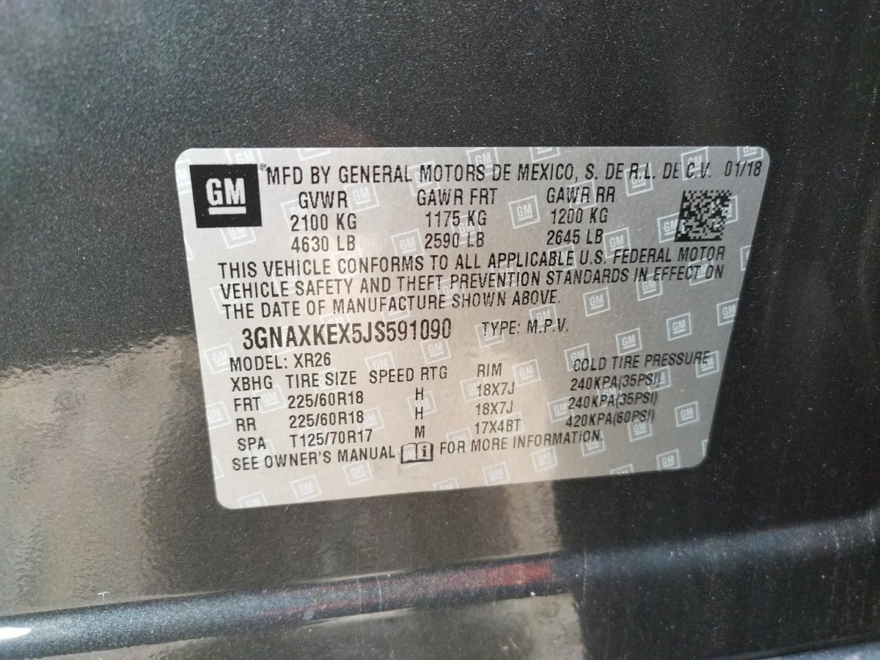 Photo 10 from auction – 2018 CHEVROLET EQUINOX LT with VIN 3GNAXKEX5JS591090