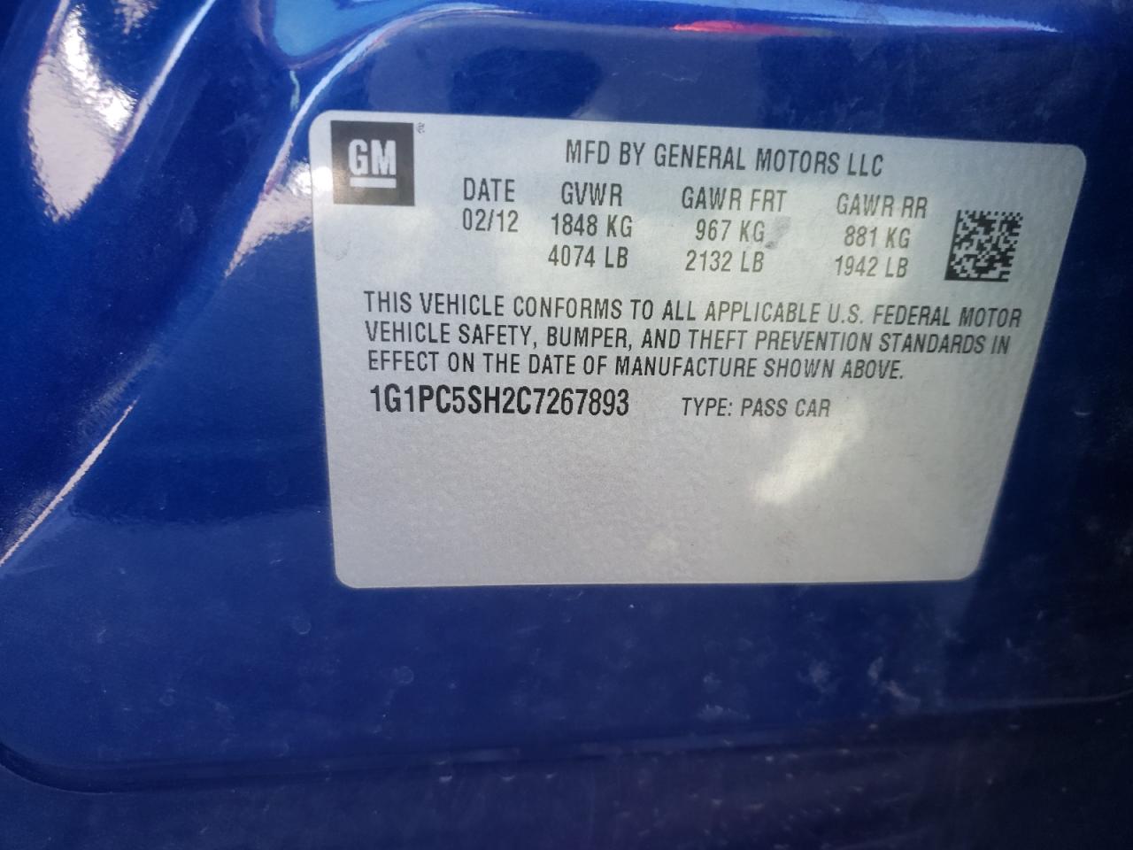 Photo 10 from auction – 2012 CHEVROLET CRUZE LS with VIN 1G1PC5SH2C7267893