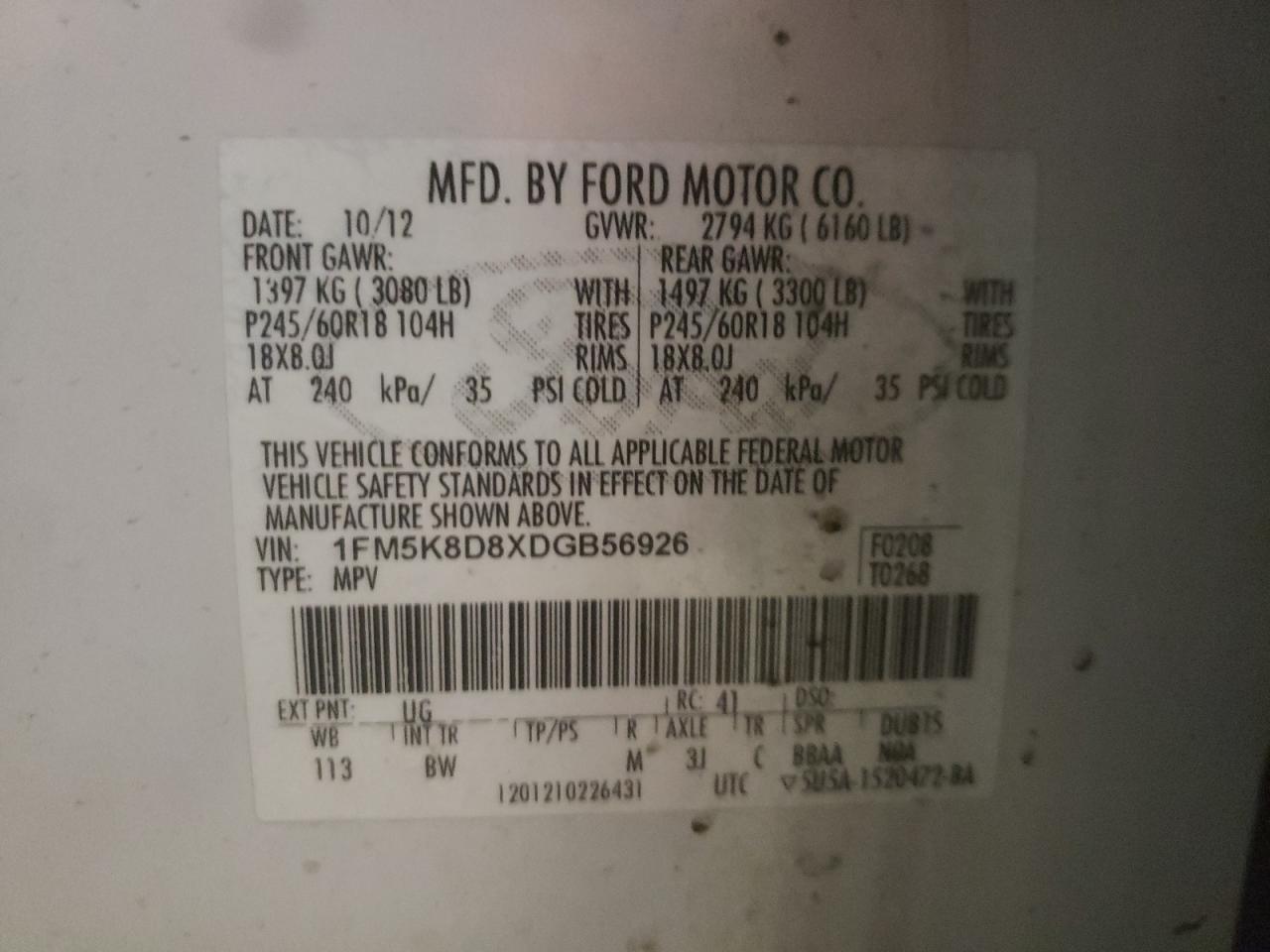 Photo 10 from auction – 2013 FORD EXPLORER X with VIN 1FM5K8D8XDGB56926