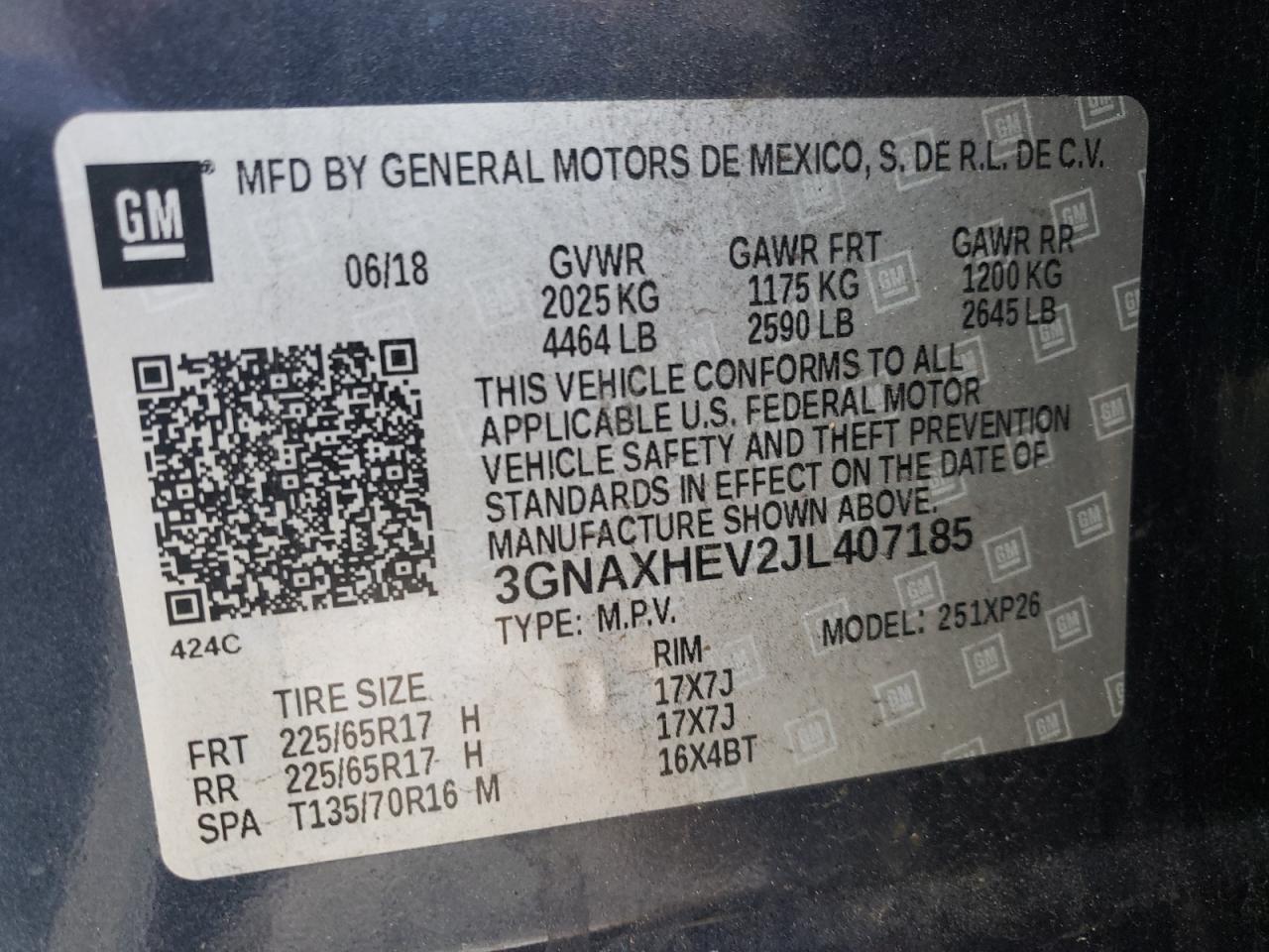 Photo 10 from auction – 2018 CHEVROLET EQUINOX LS with VIN 3GNAXHEV2JL407185