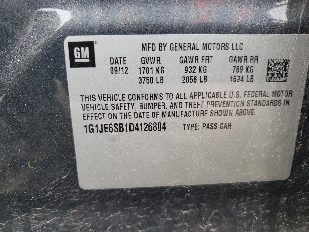 Photo 10 from auction – 2013 CHEVROLET SONIC LTZ with VIN 1G1JE6SB1D4126804