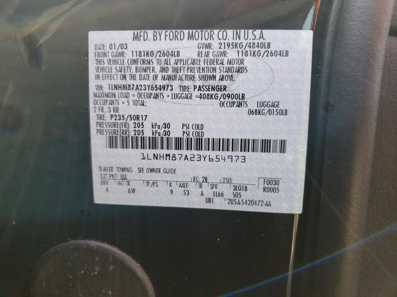 Photo 10 from auction – 2003 LINCOLN LS with VIN 1LNHM87A23Y654973
