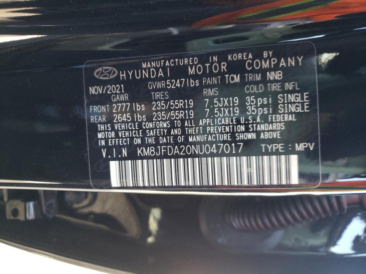 Photo 10 from auction – 2022 HYUNDAI TUCSON with VIN KM8JFDA20NU047017