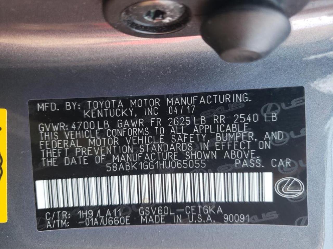 Photo 10 from auction – 2017 LEXUS ES 350 with VIN 58ABK1GG1HU065055