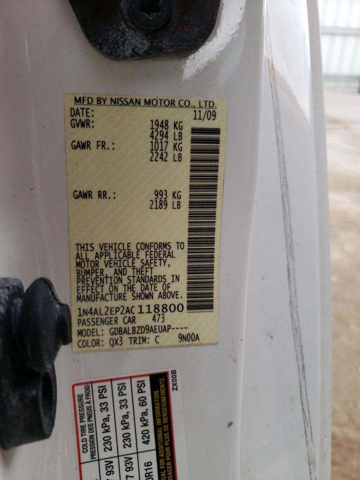Photo 10 from auction – 2010 NISSAN ALTIMA S with VIN 1N4AL2EP2AC118800