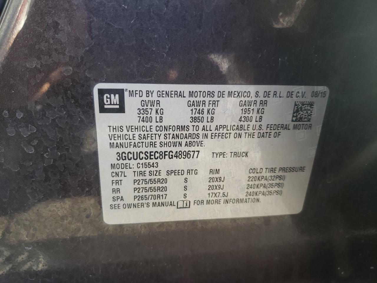 Photo 10 from auction – 2015 CHEVROLET SILVERADO with VIN 3GCUCSEC8FG489677