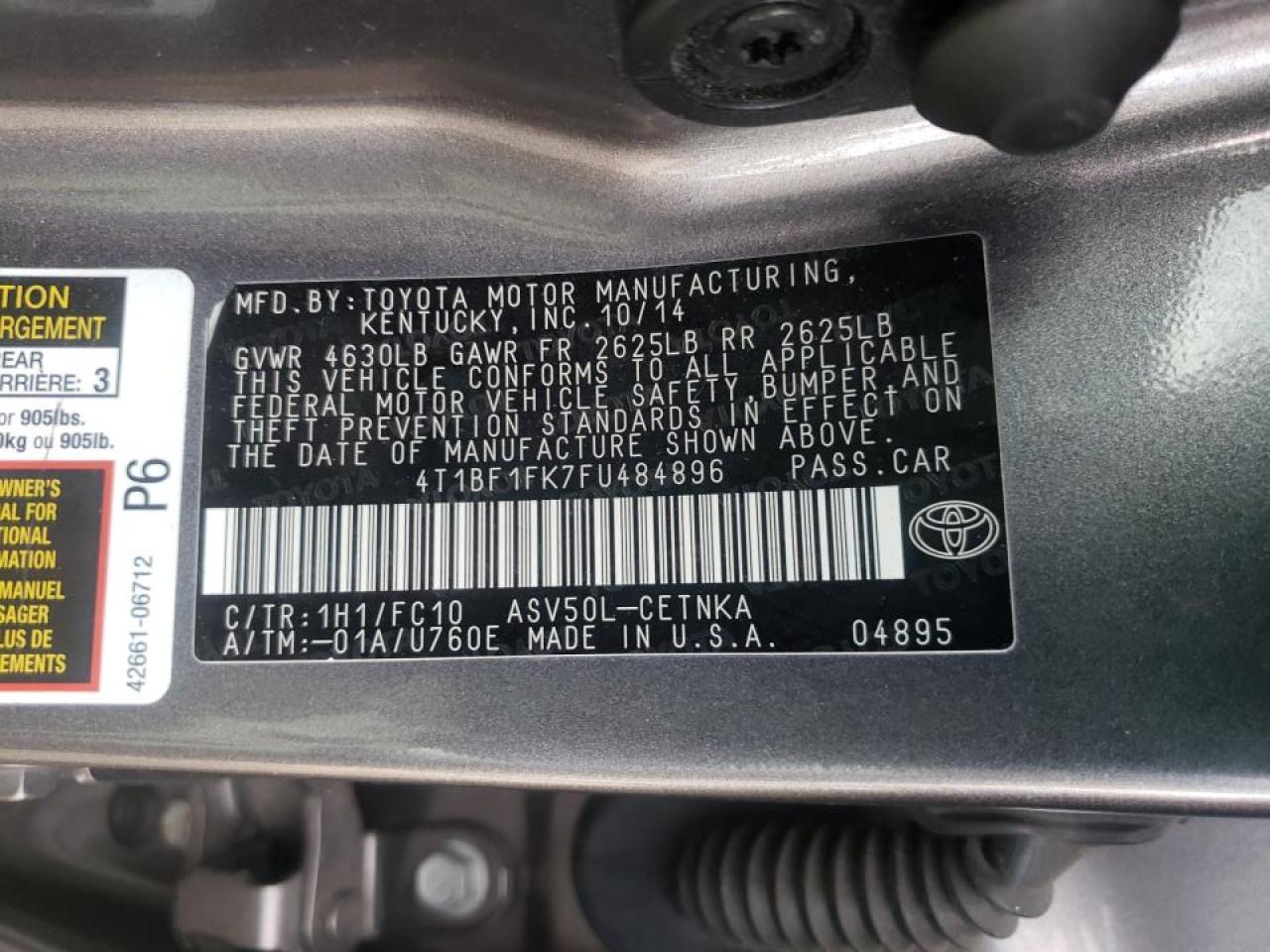Photo 10 from auction – 2015 TOYOTA CAMRY LE with VIN 4T1BF1FK7FU484896