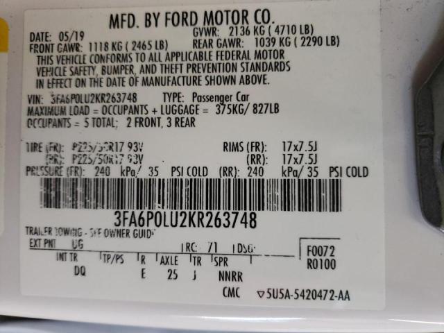 Photo 10 from auction – 2019 FORD FUSION SE with VIN 3FA6P0LU2KR263748