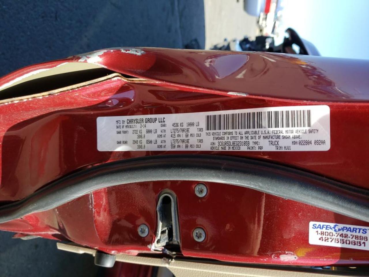 Photo 10 from auction – 2014 RAM 2500 SLT with VIN 3C6UR5DL8EG231859