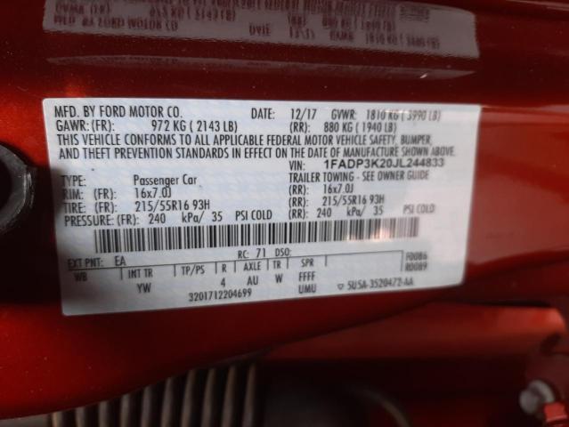 Photo 10 from auction – 2018 FORD FOCUS SE with VIN 1FADP3K20JL244833