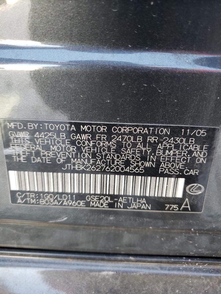 Photo 10 from auction – 2006 LEXUS IS 250 with VIN JTHBK262762004565