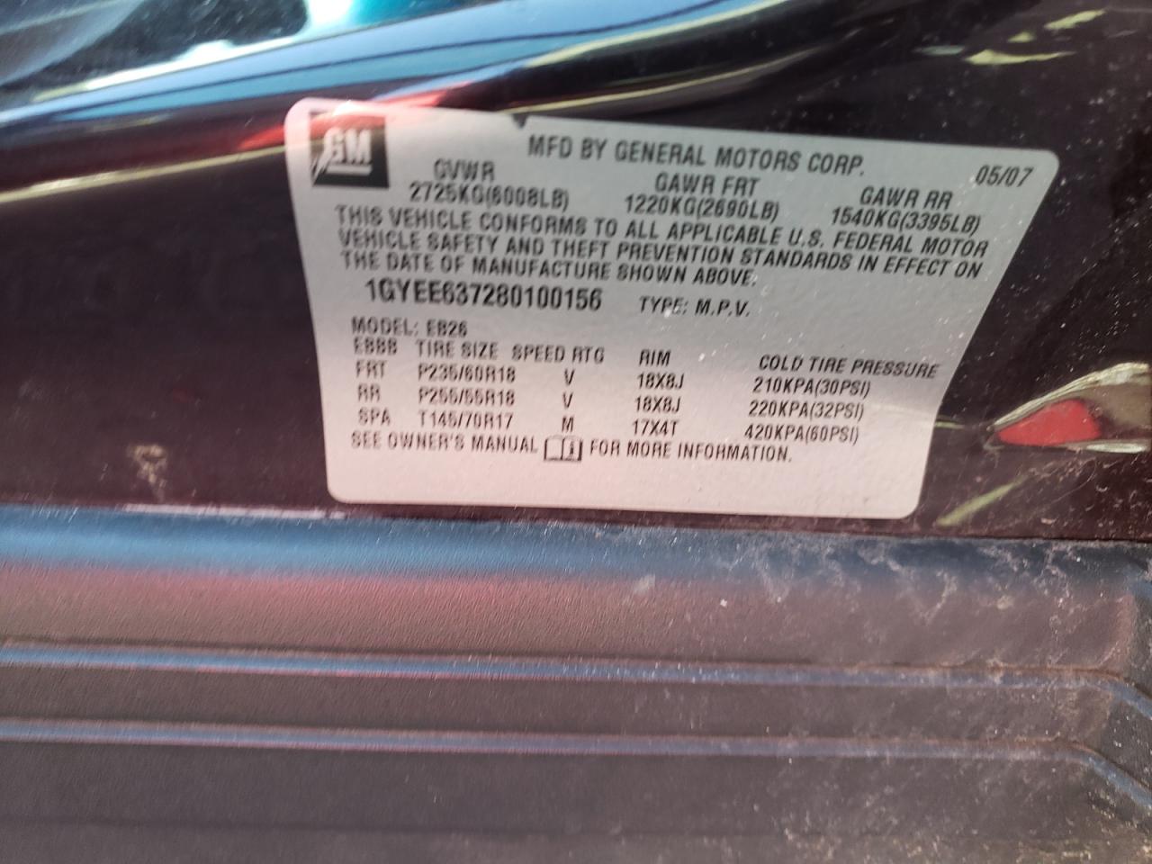 Photo 10 from auction – 2008 CADILLAC SRX with VIN 1GYEE637280100156