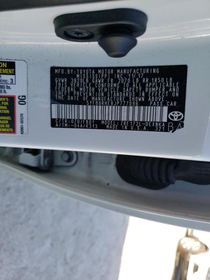 Photo 10 from auction – 2018 TOYOTA COROLLA L with VIN 5YFBURHE8JP777096