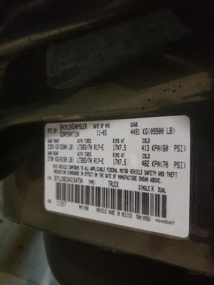 Photo 10 from auction – 2004 DODGE RAM 3500 S with VIN 3D7LU38C64G164734