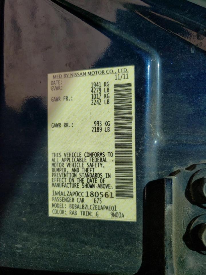 Photo 10 from auction – 2012 NISSAN ALTIMA BAS with VIN 1N4AL2AP0CC180561