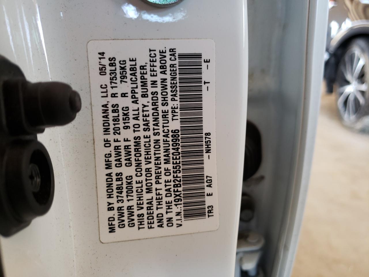 Photo 10 from auction – 2014 HONDA CIVIC LX with VIN 19XFB2F55EE049986