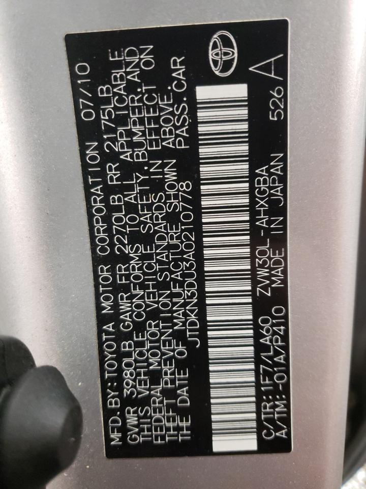 Photo 10 from auction – 2010 TOYOTA PRIUS with VIN JTDKN3DU3A0210778