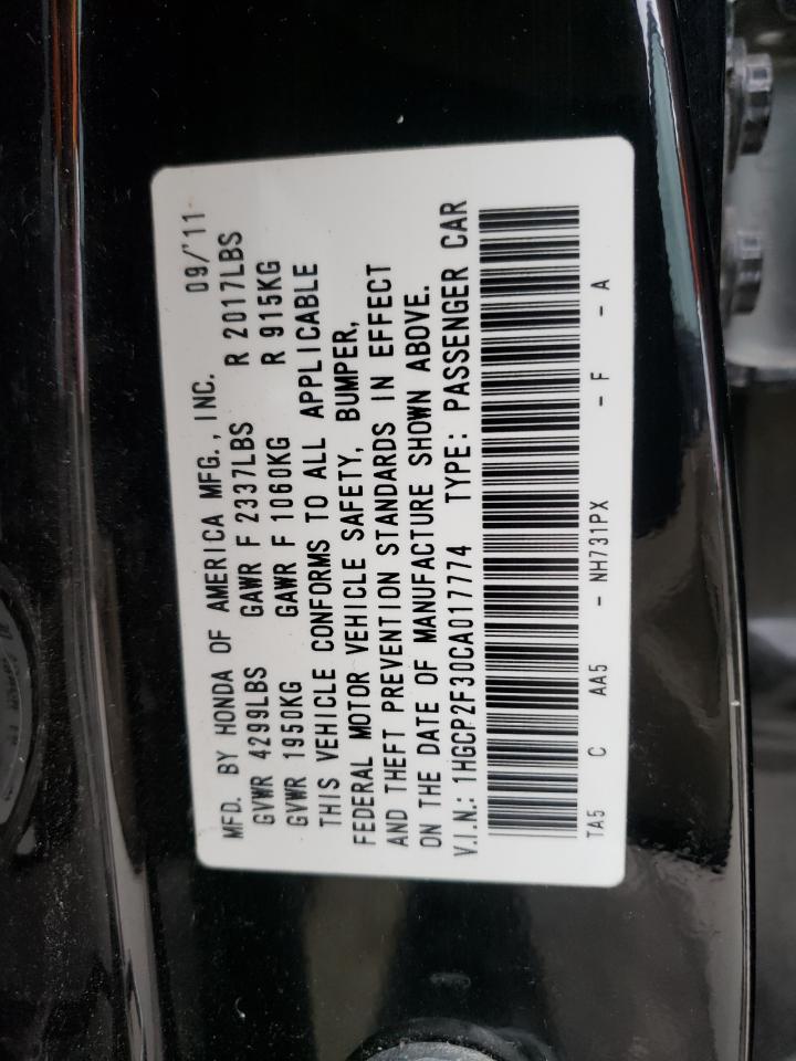 Photo 10 from auction – 2012 HONDA ACCORD DX with VIN 1HGCP2F30CA017774